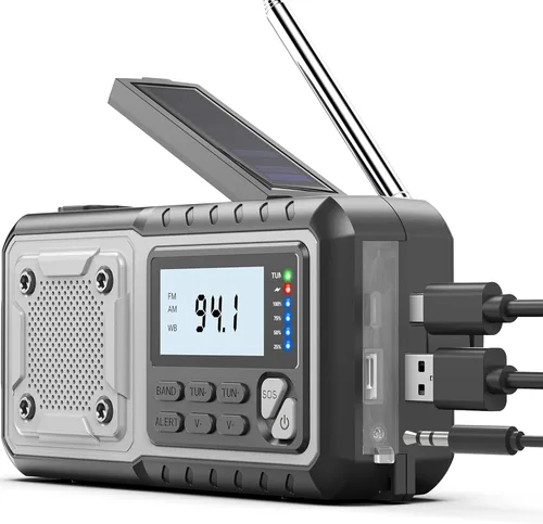Radio de emergencia meteorológica 5000mAh con manivela solar, gadgets geniales para hombres, papá, esposo, radios meteorológicas portátiles NOAA AM