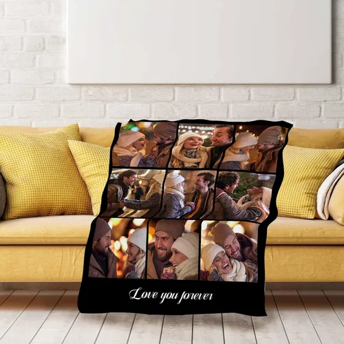 Miniatura 2 de Manta personalizada con texto fotográfico: manta personalizada de 9 imágenes, cumpleaños, aniversario, boda, Navidad, regalos para parejas, manta