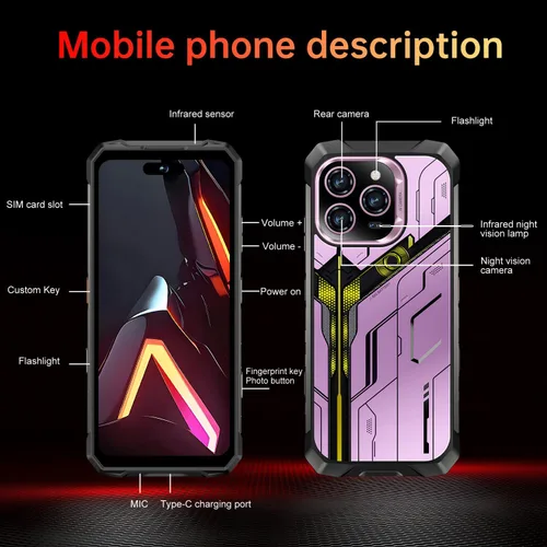 Miniatura 3 de MMY 32+1TB Teléfono celular desbloqueado resistente Armor, teléfono inteligente de 6.99" HD con fotografía de visión nocturna de 68+108MP, 22000mAh