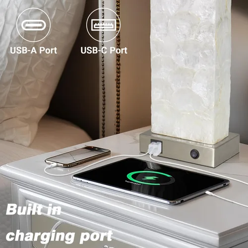 Miniatura 4 de Lámparas de mesa costeras de 28 pulgadas para sala de estar, lámparas de noche con luz nocturna, puertos USB A+C, moderna concha de mar