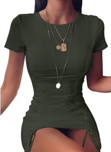 Miniatura 2 de LAGSHIAN Vestido corto entallado de manga corta con cordón para mujer