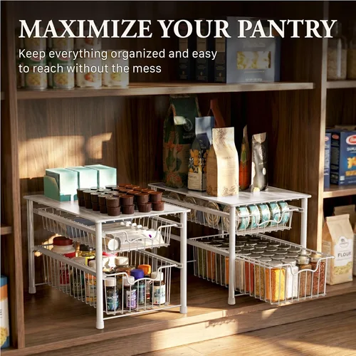 Miniatura 7 de Simple Houseware Cajón organizador apilable de cesta deslizante, blanco, 2 niveles