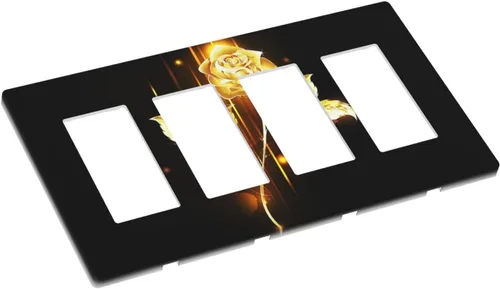 Miniatura 475 de Cubiertas de placa de pared de 3 gang con interruptor de luz de triple palanca, en negro y dorado con esplendor de oro rosa, estampado floral