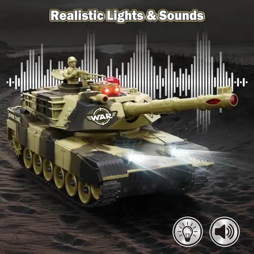 Miniatura 3 de Tanque a control remoto 1:28 para niños de 6 a 12 años, tanque militar de control remoto de 7 canales de 2.4 GHz con soldados de juguete, luces