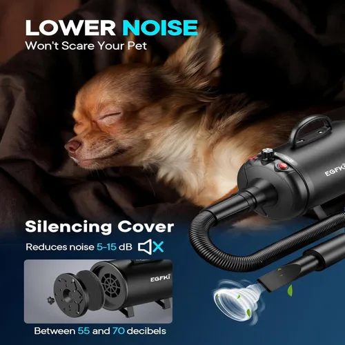 Miniatura 3 de EGFKI Secador de Perros, Soplador de Alta Velocidad de 5.2HP/ 3800W para Mascotas con 4 Boquillas, Secador de Pelo de Perros Ajustable en Velocidad