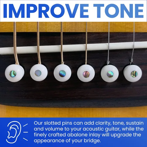 Miniatura 2 de Pasadores de puente de hueso ranurado Crosby Pure Bone con incrustación de punto de abulón para guitarra acústica de 6 y 12 cuerdas