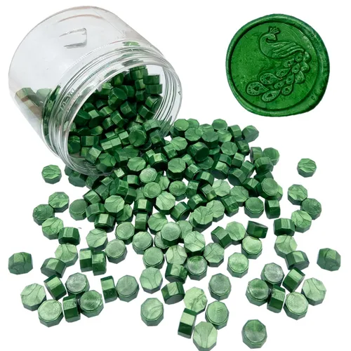 200 cuentas de sello de cera verde metálico, cuentas de sello de cera de Navidad verde pino a granel para invitaciones de boda, sello de cera de