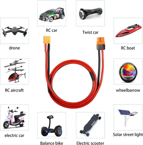 Miniatura 3 de GELRHONR XT60i Cable de extensión 1M, XT60 macho a XT60i hembra Cable conector 12AWG Cable de silicio, para Ebike, cargador de batería Lipo de coche