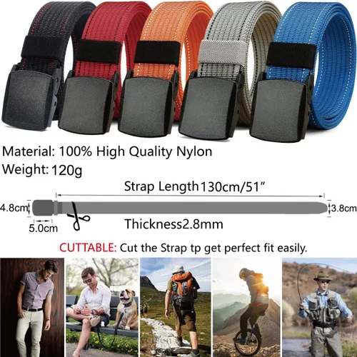 Miniatura 2 de LionVII Cinturón para hombre, cinturón ajustable con hebilla de plástico transpirable para deportes de trabajo, fácil de recortar para adaptarse a