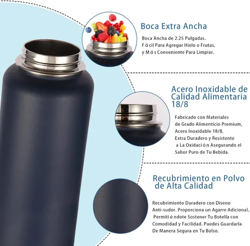 Miniatura 4 de Volhoply Botellas de agua aisladas en paquete de 8, botellas deportivas de acero inoxidable de 40 onzas con asa de paracord y tapa con boquilla