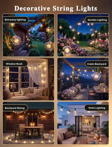 Miniatura 6 de Cadena de luces navideñas para exteriores de 25 pies, luces de patio globo G40 con 27 bombillas de vidrio transparente (2 de repuesto), luces