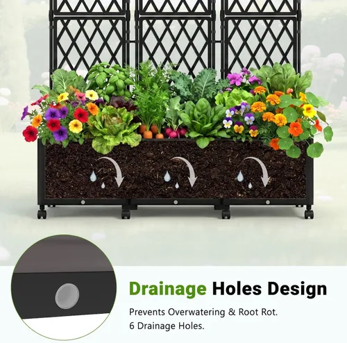 Miniatura 7 de DoCred Jardinera elevada de 63 pulgadas de alto con enrejado, maceta vertical para horticultura, jaula de tomate con ruedas para plantas trepadoras