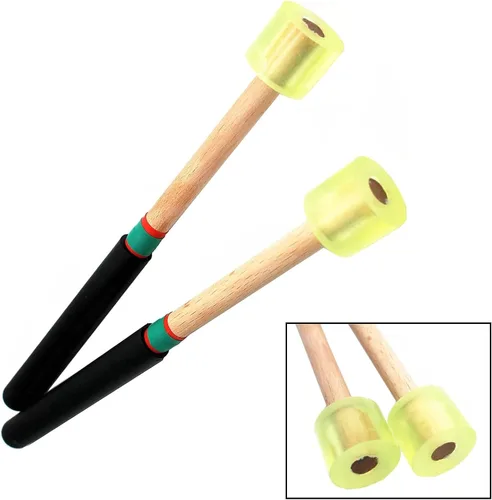 Miniatura 4 de Jiayouy 4 pares de mazos de tambor de lengua de acero con soporte y bolsa de almacenamiento, 3 pares de palos de percusión de cabeza de goma, 1 par