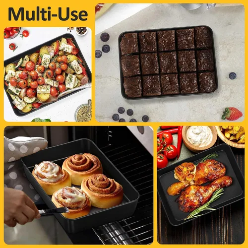 Miniatura 5 de TeamFar Sartén para lasaña, 9.4 x 7 x 2 pulgadas de acero inoxidable para hornear horneado profundo para horno tostador, sartén rectangular de Negro