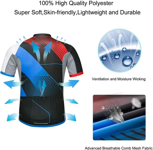 Miniatura 5 de wantdo Camisetas de ciclismo para hombre, camisetas de ciclismo de montaña MTB Jersey de manga corta Camisetas de ciclismo transpirable de secado