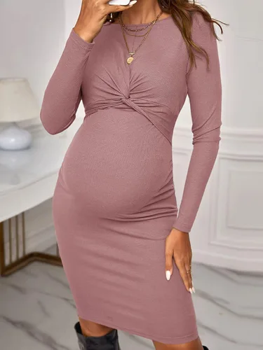 Miniatura 4 de Verdusa Vestido ajustado de maternidad con cuello redondo y manga larga para mujer
