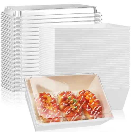 Miniatura 6 de ReliThick Paquete de 50 Cajas de Charcutería de 8x6 pulgadas con Tapas Transparentes Recipientes Grandes de Papel Desechables para Alimentos