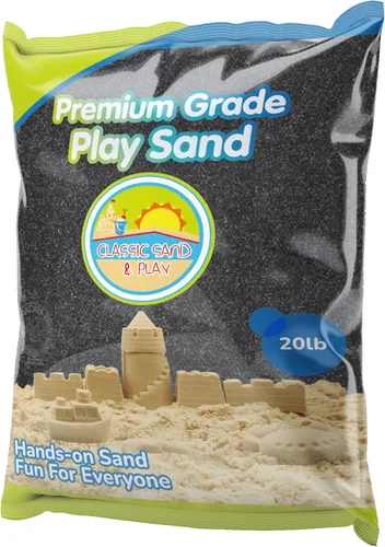 Arena clásica de color negro Sand and Play, bolsa de 20 libras, natural y no tóxica, divertida húmeda y seca en interiores y exteriores, caja de