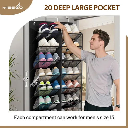 Miniatura 5 de MISSLO organizador de zapatos de 30 pares para colgar sobre la puerta, malla transpirable, estante colgante para zapatos para almacenamiento