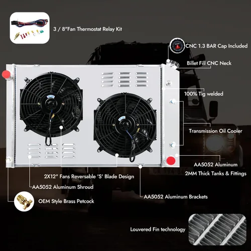 Miniatura 3 de CU716 Radiador de 3 filas para Chevy Blazer/C/K Series Radiador 1973-1991 GMC Jimmy/C1500/C2500/C3500 4.1L 4.8L L6/5.0L 5.7L 7.4L V8 Radiadores