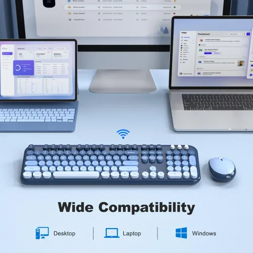 Miniatura 108 de KNOWSQT Combo de teclado y ratón inalámbrico, teclados lindos de tamaño completo estilo máquina de escribir 2.4G azul colorido - receptor USB Plug