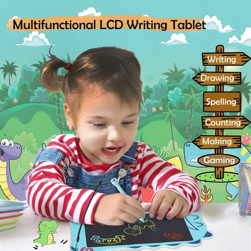 Miniatura 2 de Tableta de escritura LCD con juguetes de dinosaurio para niños, juguetes azules para niños pequeños con tablero de dibujo, juguete educativo