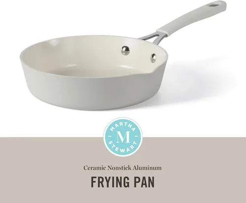 Miniatura 2 de Martha Stewart Heathland - Sartén de aluminio de 8 pulgadas, no tóxico, sartén antiadherente de cerámica de alta calidad, sartén para huevos de Lino