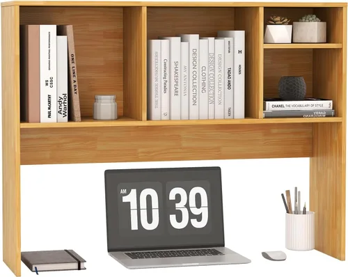 Miniatura 30 de LDAILY Desktop Bookshelf, 2-Tier Office Desk Shelf Organizer Desk Hutch with 4 Shelves, 37’’L Wood Storage Rack Display Shelf for Computer Desk