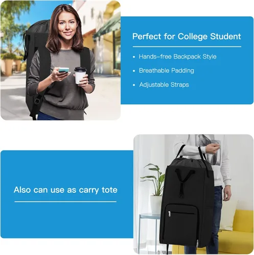 Miniatura 3 de Bukere - Mochila para lavandería, extra grande, 2 en 1, cesta de lavandería para estudiantes universitarios, artículos esenciales para el Negro