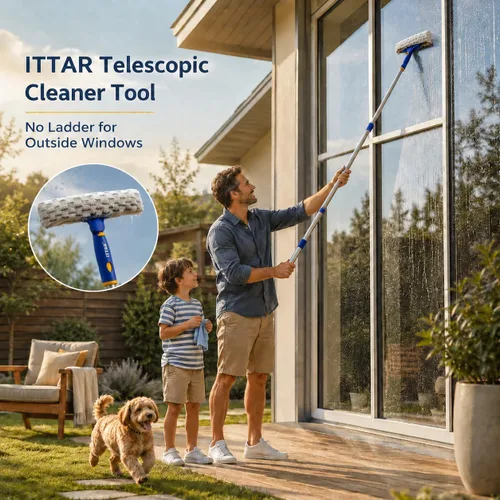 Miniatura 6 de ITTAR Escobilla de ventana con 2 juegos de postes separados, escobilla de goma de 12 pulgadas y almohadillas de microfibra de 11 pulgadas, kit