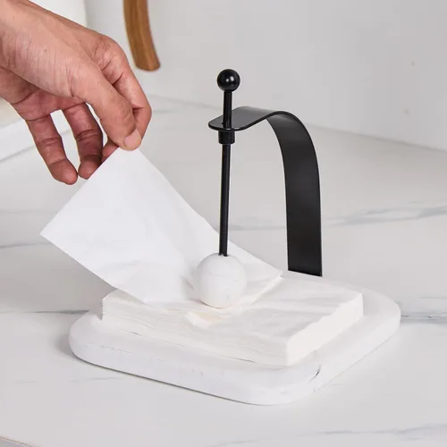 Miniatura 2 de Servilletero de mármol blanco – Servilletero cuadrado decorativo de papel y toallero para cocina, restaurante, baño, organizador de mesa de resina