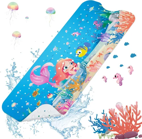 Miniatura 8 de SHUCHING Tapete de baño para bebé antideslizante de 40 x 16 pulgadas, tapete de baño para niños, sin moho, tapete de ducha antideslizante para baño