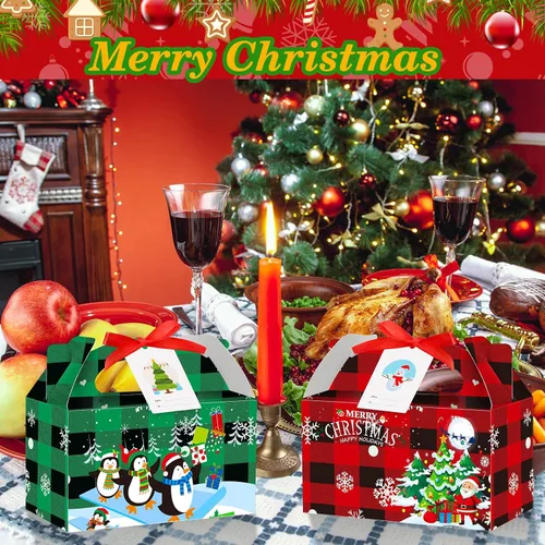 Miniatura 4 de Zhanmai Cajas de regalo de Navidad a cuadros, 100 piezas, incluye etiqueta de regalo y cinta, perfectas para regalos, fiestas (rojo y verde)