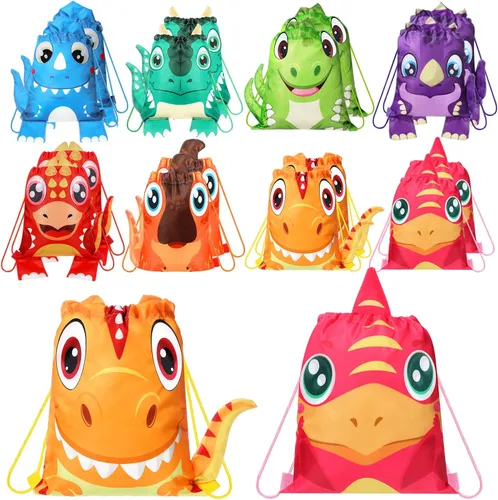 Miniatura 9 de Hillban 16 bolsas de animales con cordón para niños, mochila con cordón para fiestas de niños, con oreja, para cumpleaños de safari (estilo bosque)