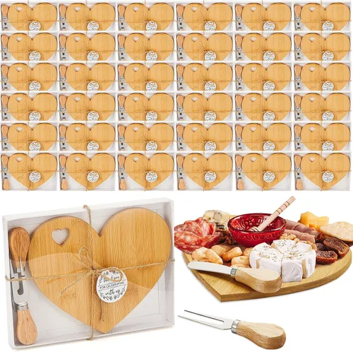 Miniatura 7 de Patelai Juego de 12 Tablas de Queso para Ducha de Soltera, Favores de Corazón, Tablas Mini de Charcutería, Cuchillos de Queso de Madera, Caja