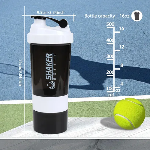 Miniatura 3 de Botella agitadora - Taza agitadora de proteínas con compartimentos de almacenamiento - Botellas de batido para entrenamiento a prueba de fugas