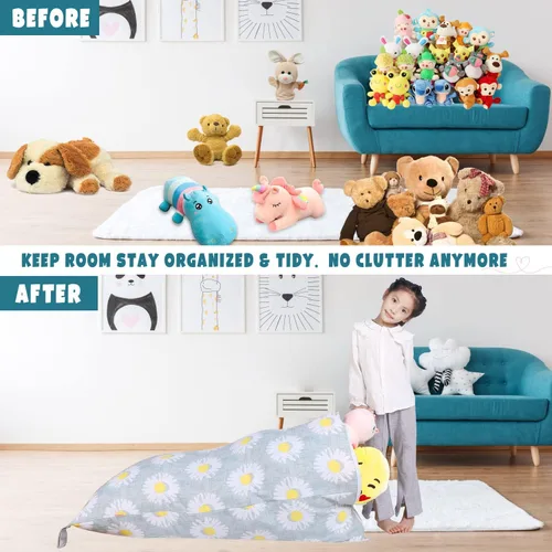 Miniatura 5 de LOLOMLO Funda para puf de almacenamiento de animales de peluche, lona con margaritas de felpa, artículos de almacenamiento y asiento sentado