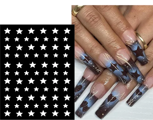 Miniatura 2 de 6 hojas de plantillas de aerógrafo, calcomanías de uñas para arte de uñas, autoadhesivas, estrellas, mariposa, punta francesa, corazón, calcomanías