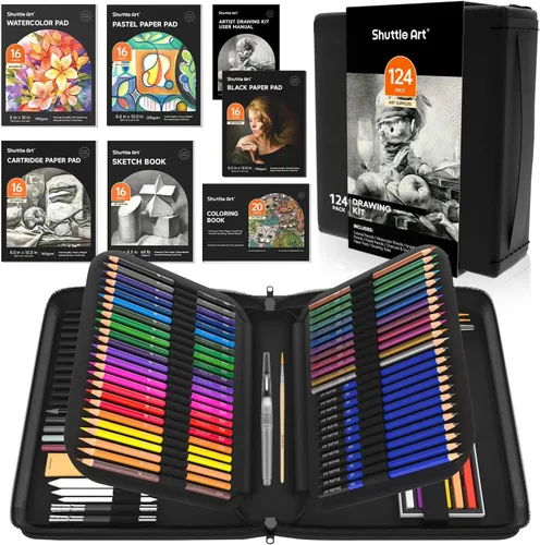 Miniatura 11 de Shuttle Art Kit de dibujo de 103 piezas, suministros de dibujo profesional con boceto, carbón, colores, grafito, lápices y palos pastel