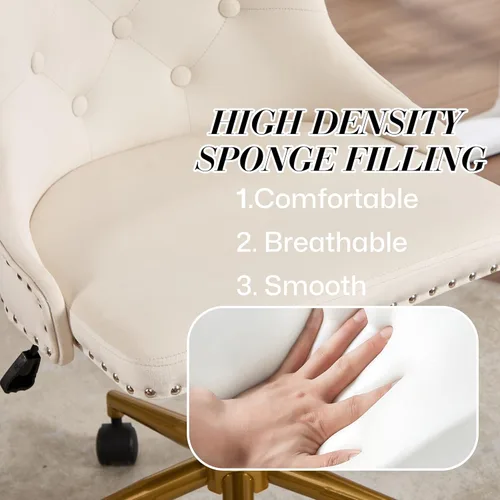 Miniatura 6 de Silla de escritorio de terciopelo sin brazos para oficina en casa, silla giratoria con altura ajustable, pequeña y linda silla de tocador para Beige