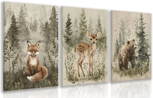 Miniatura 13 de kilamino Arte de pared de bosque neutral con animales salvajes, lindo póster de oso y zorro para guardería, impresiones de póster de aventura
