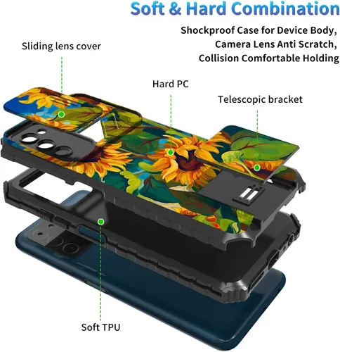 Miniatura 802 de Funda para Samsung Galaxy S22 Ultra 5G, Galaxy S22 Ultra con cubierta de cámara deslizante, funda resistente de doble capa con función atril Black