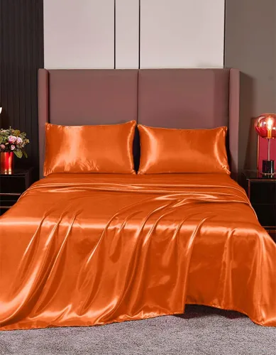 Miniatura 10 de Juego de sábanas de satén de seda de 4 piezas Sábana bajera Sábana encimera Funda de almohada Calidad de hotel sedoso suave y lujoso