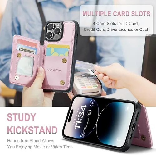 Miniatura 4 de Vinich Funda tipo cartera para iPhone 11 con tarjetero, bloqueo RFID, ranuras de crédito, función atril, a prueba de golpes, para iPhone 11 de 6.1