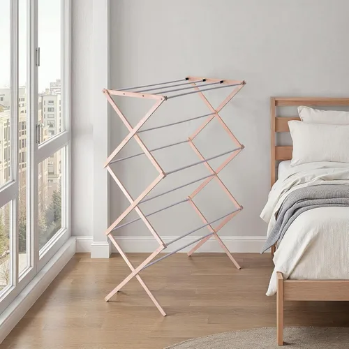 Miniatura 4 de Household Essentials 5001 Tendedero plegable y colapsable de madera para ropa de lavandería Preensamblado Natural/Abedul blanco