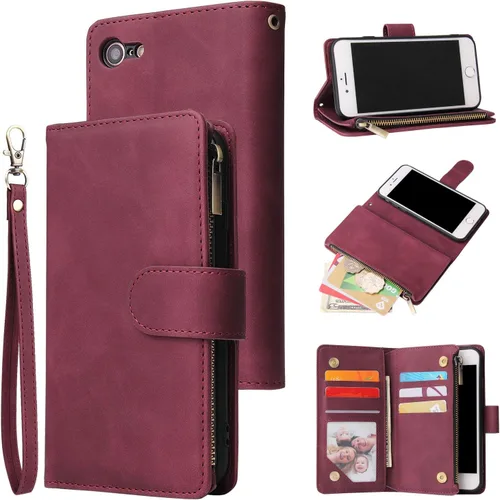 Miniatura 21 de UEEBAI - Cartera clásica de cuero sintético con cierre magnético, funda de iPhone con cierre