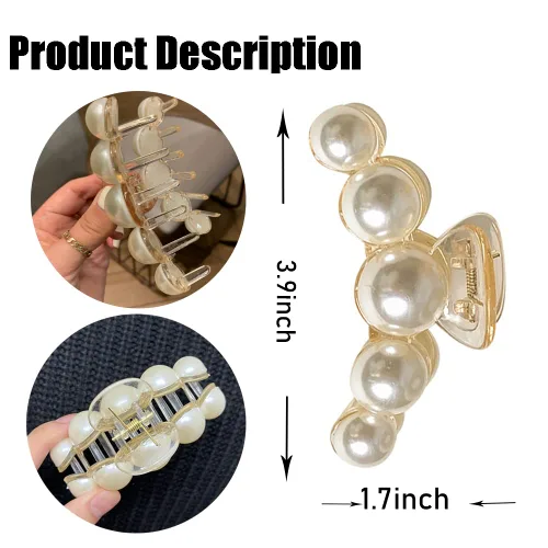 Miniatura 3 de Pinzas grandes de perlas para el cabello para una sujeción fuerte, pinzas antideslizantes de color champán para cabello grueso y fino, moda diaria