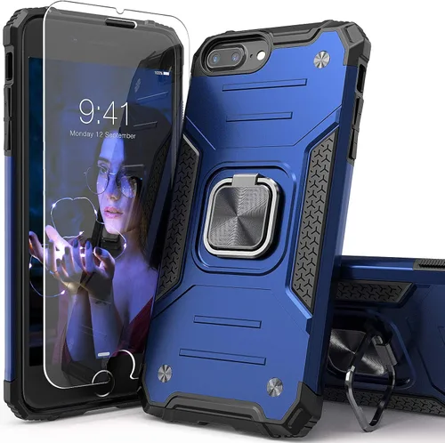 Miniatura 13 de Funda para iPhone 8 Plus Plus con protector de pantalla, cubierta de prueba de caídas de absorción de golpes con soporte para automóvil, funda Negro