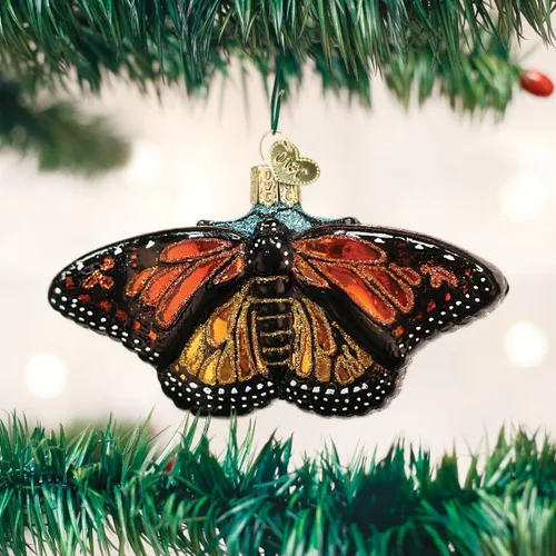 Miniatura 2 de Old World Christmas Adorno de cristal soplado de mariposa monarca para árbol de Navidad, decoración navideña artesanal, colección de insectos