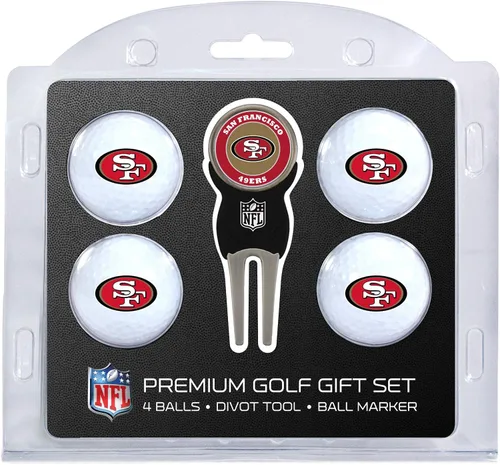 Juego de pelotas de golf Team Golf NFL de tamaño reglamentario (4 unidades) y herramienta de arreglapiques con marcador magnético extraíble de doble